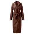 thumbnail image 6 of Women Fashion Elegant Solid Color Turn Back Collar PU Leather Outerwear Temperament Casual Versatile Windbreaker Jacket Womens Skit Jacket Boiled Wool Coats for Women Winter Lapel Coats for Women, 6 of 7