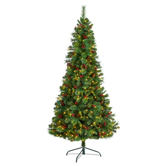 Nearly Natural Flat Back Montreal Mountain Pine Artificial Christmas Tree with Pinecones