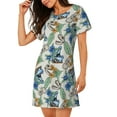 thumbnail image 2 of Balery Dinosaurs And Leaves Pattern Womens Short Sleeve Sleepshirt Scoopneck Cute Nightdress Comfy Nightgown Loungewear Dress, 2 of 6