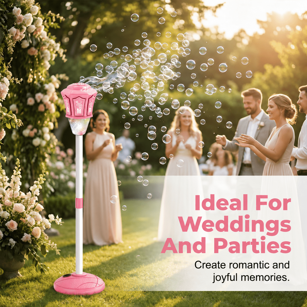 Street Lamp Bubble Machine, 2026 New Automatic Bubble Machine Stand with Light Music, Adjustable Standing Bubble Maker Blower Torch-Shaped for Outdoor Party Birthday Wedding (Pink)