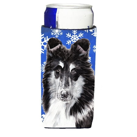 

Carolines Treasures SC9774MUK Black and White Collie Winter Snowflakes Ultra Hugger for slim cans Slim Can multicolor
