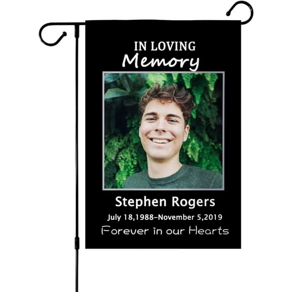 AISENIN Custom Memorial Flag Personalized Garden Flag in Loving Memory with Photo Name Date Memory Garden Flags for Outdoor Yard Farmhouse Porch Patio Decorations 12*18INCH Double Sides