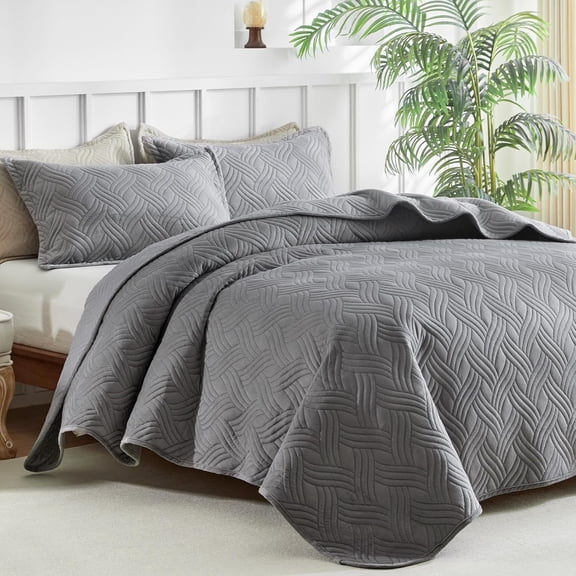 Ultrasonic Grey Velvet Quilt Set King Size, 3 Piece
