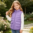 thumbnail image 6 of Spazoro Girls Lightweight Puffer Vest with Patch Pockets, Stand Collar Full Zip Solid Color Sleeveless Warm Quilted Outerwear Gilet Purple Size 5-6, 6 of 9