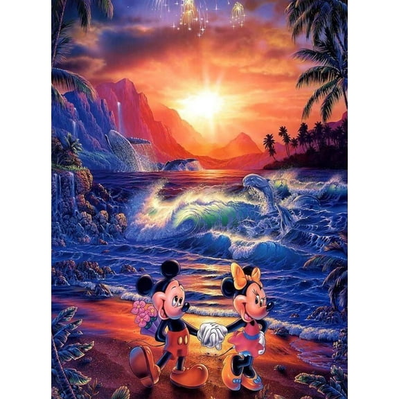 DIY 5D Diamond Painting Kit for Adult Kids Beginner, Mickey and Minnie Full Drill Round Diamond Embroidery Arts Painting by Number Kit for Relaxation, Home Wall Decor Gift 12x16 inch
