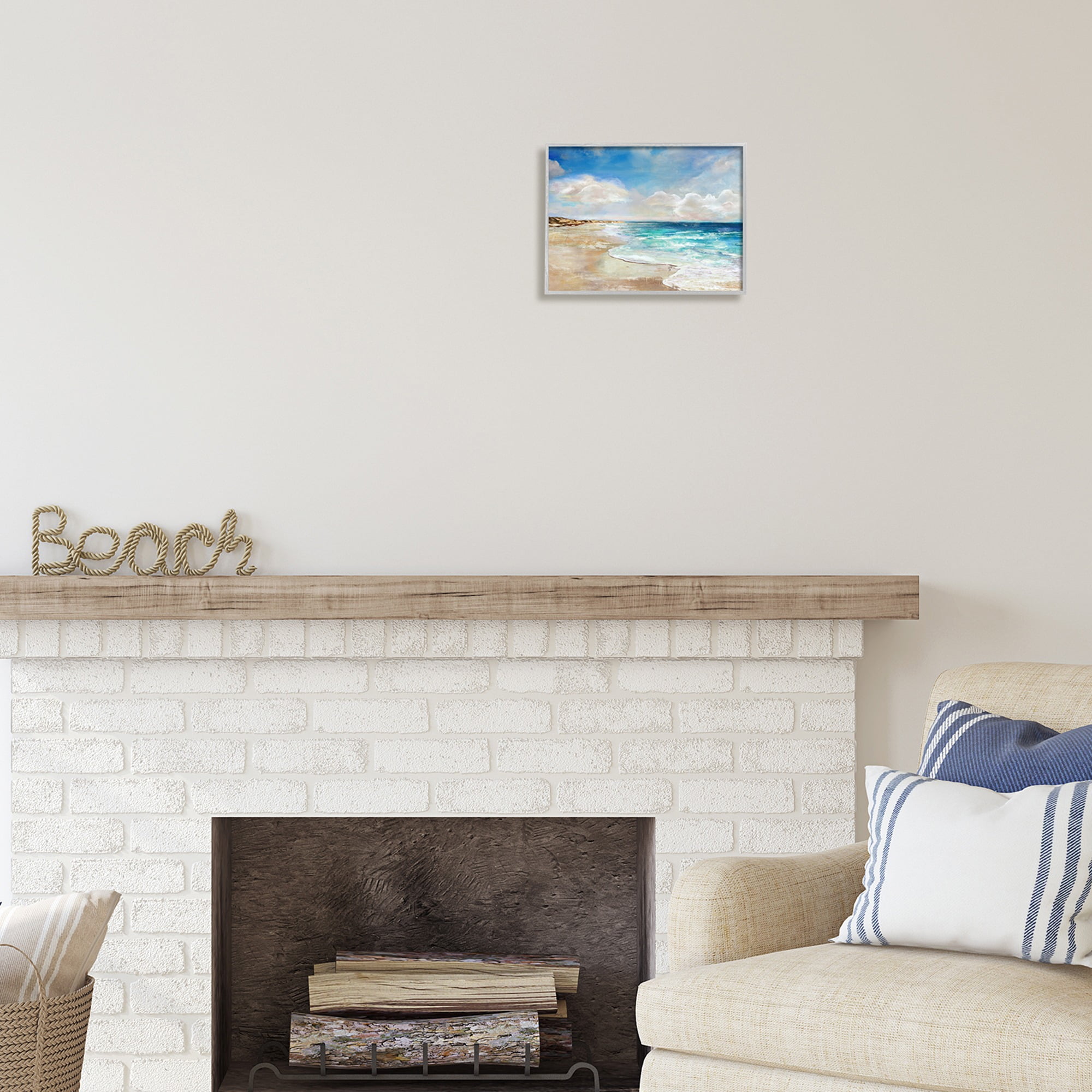Stupell Industries Abstract Beach Shore Scene Nature Painting Gray Framed Art Print Wall Art, 14 x 11