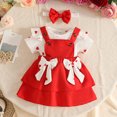 thumbnail image 2 of JIAYUE Baby Girls 3 Piece Outfit Ruffle Shoulder Graphic Long Sleeve Bodysuit Bow Decor Straps Dress And Headband For Daily Casual Wear,12-18 Months, 2 of 5