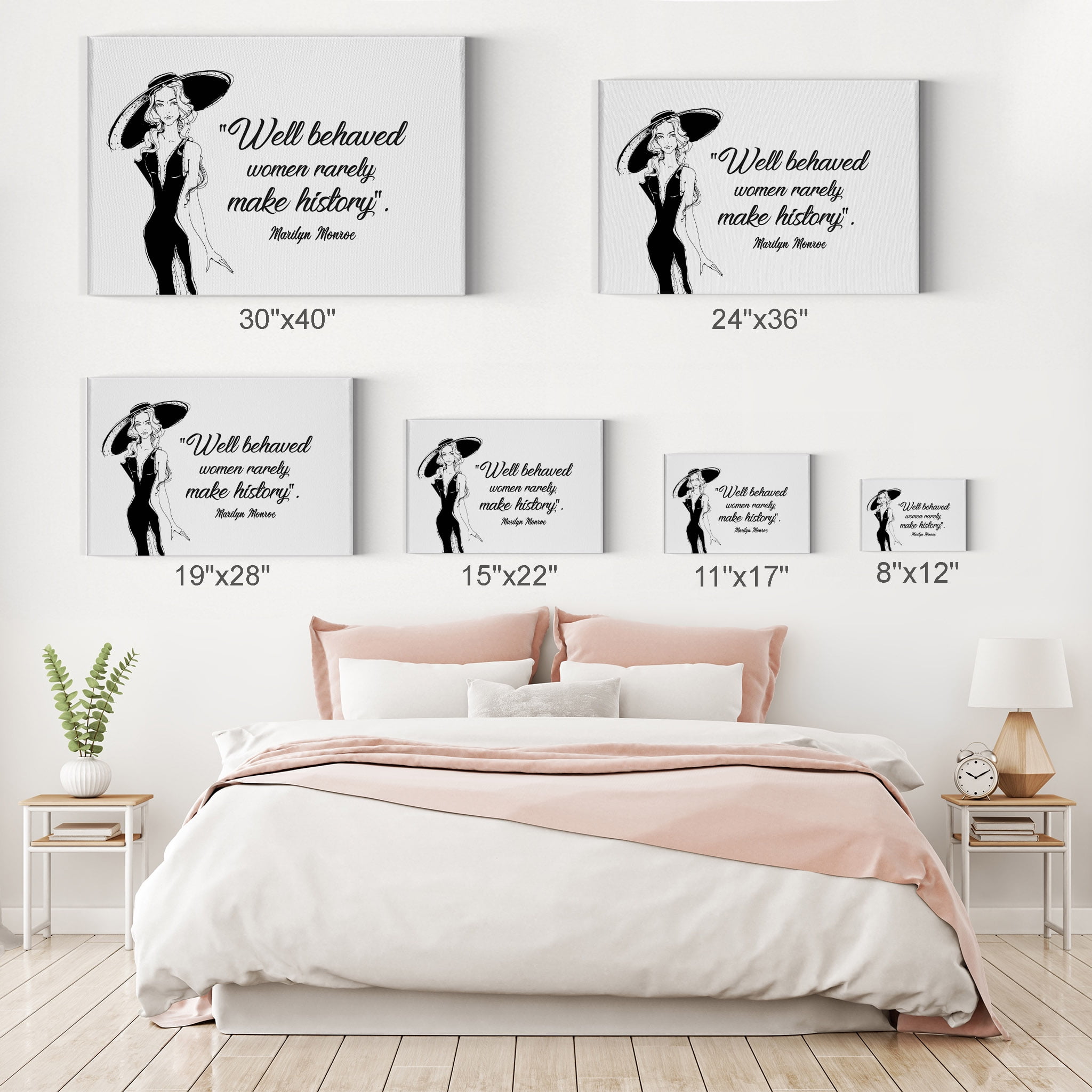 Smile Art Design Well Behaved Women Rarely Make History Quote by Marilyn  Monroe Glam Fashion Canvas Wall Art Print Office Teen Girl Room Women Dorm  Bedroom Living Room Wall Decor Ready to