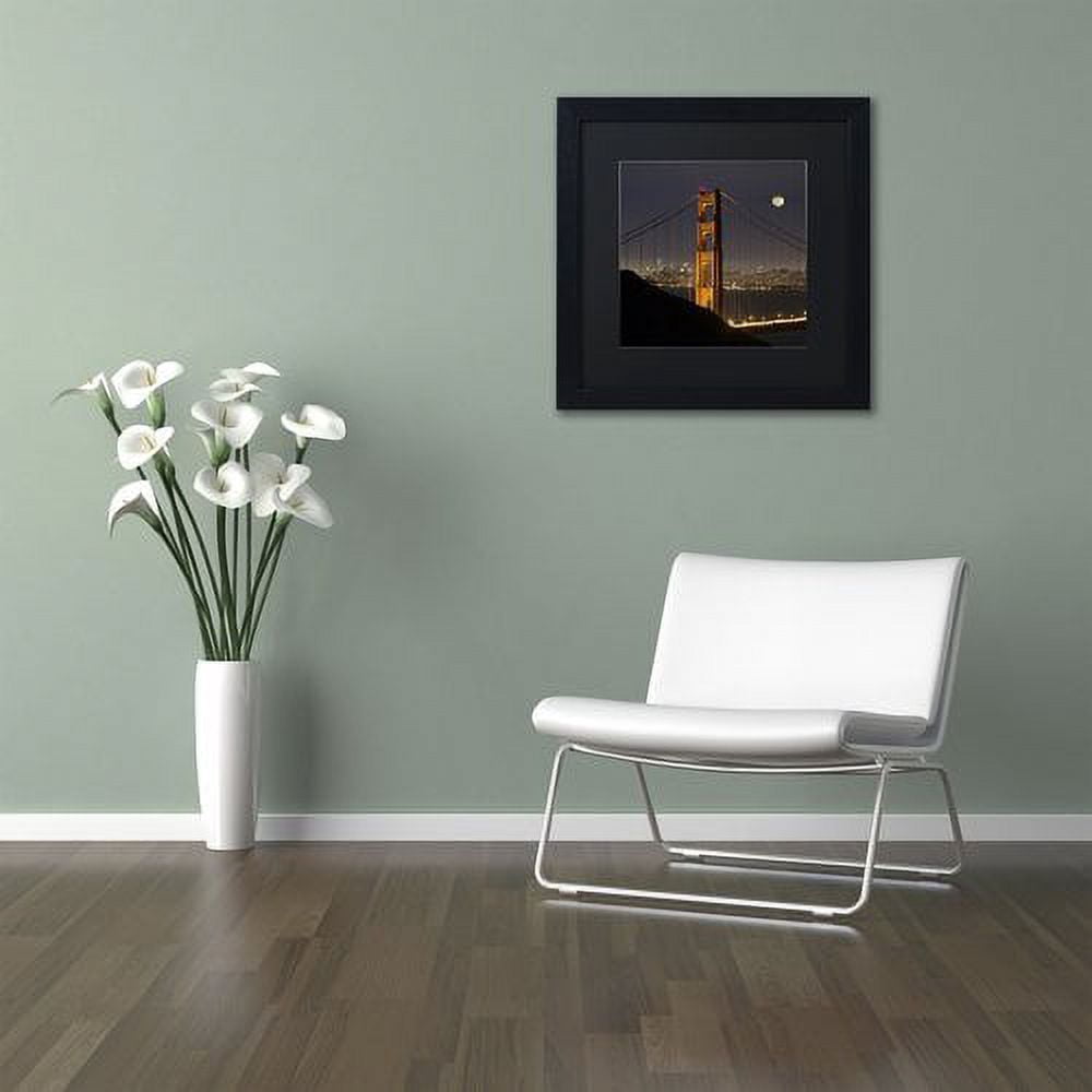 Trademark Fine Art "Golden Gate and Moon" Canvas Art by Moises Levy Black Matte, Black Frame