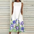 thumbnail image 1 of Lenago Robes d'Été pour Femmes Grande Taille Mode Femmes Imprimés Confortables d'Été Col Rond Poches pour Dames Robe Sans Manches Fête Plage Robes en Liquidation, 1 of 6