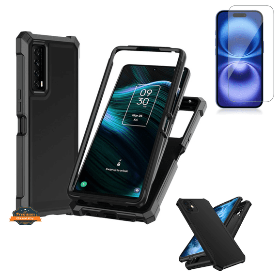 For BLU View 5 Pro 2024 Dual Layer Hybrid Case Slim, Shockproof Corners Frame TPU Bumper with Screen Protector Cover [Black]