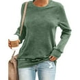 thumbnail image 2 of Womens Simple Crewneck Long Sleeve Casual Solid Thin Pullover Sweatshirts Tops Shirts Green L, 2 of 5