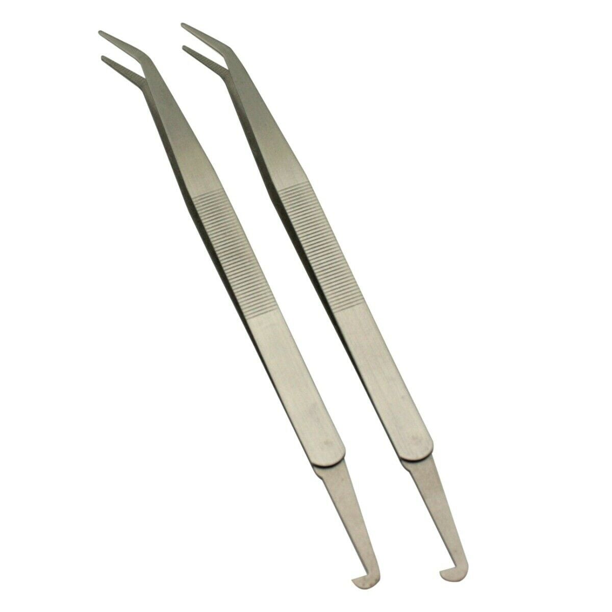 7" Bent Tip Tweezers with Hook on End Set of 2