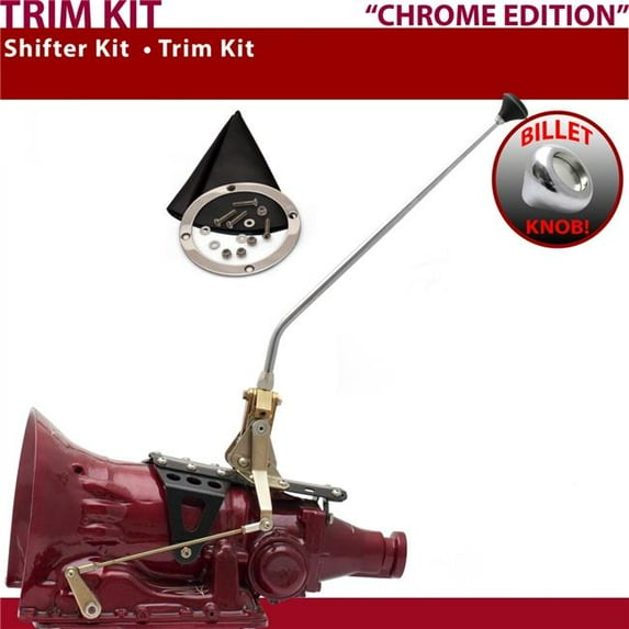 American Shifter PG Shifter Kit Chrome 16 in. Trim Kit Push Button Black Boot Billet Knob for F3584