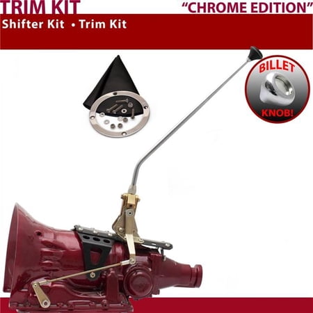 American Shifter AOD Shifter Kit Chrome 16 in. Trim Kit Push Button Black Boot Billet Knob for F25D6