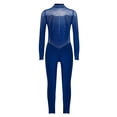 thumbnail image 4 of Hansber Kids Girls Figure Skating Jumpsuit Long Sleeve Mesh Rhinestone Gymnastics Leotard Full Bodysuit Catsuit Navy Blue 8, 4 of 6