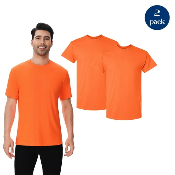 Zfeel High Visibility Safety T-Shirt, Pure Polyester Men's Work Shirt, Neon Orange, Pack of 2, S