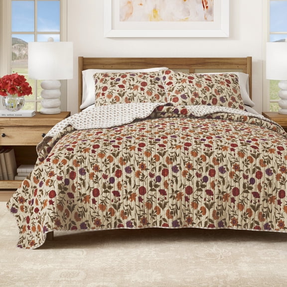 Floral Quilt Set - Lightweight, Soft, All-Season - 2-Piece Reversible Floral Bedding Set (Twin / Twin XL, Heritage Floral)