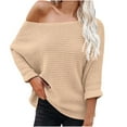 thumbnail image 2 of Lovskoo Sweaters for Women Solid Color Casual Loose Off Shoulder Knitwear Pullover Long Sleeve Sweater Tops Blouse Khaki, 2 of 7
