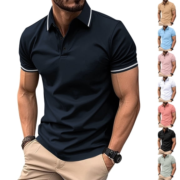Homeyce Men's Short Sleeve Polo Shirts Contrast Collared Button Polo Shirts Classic Casual Lightweight Polo Sweater Solid Color Short Sleeve Pullover Shirts,Yellow 3XL