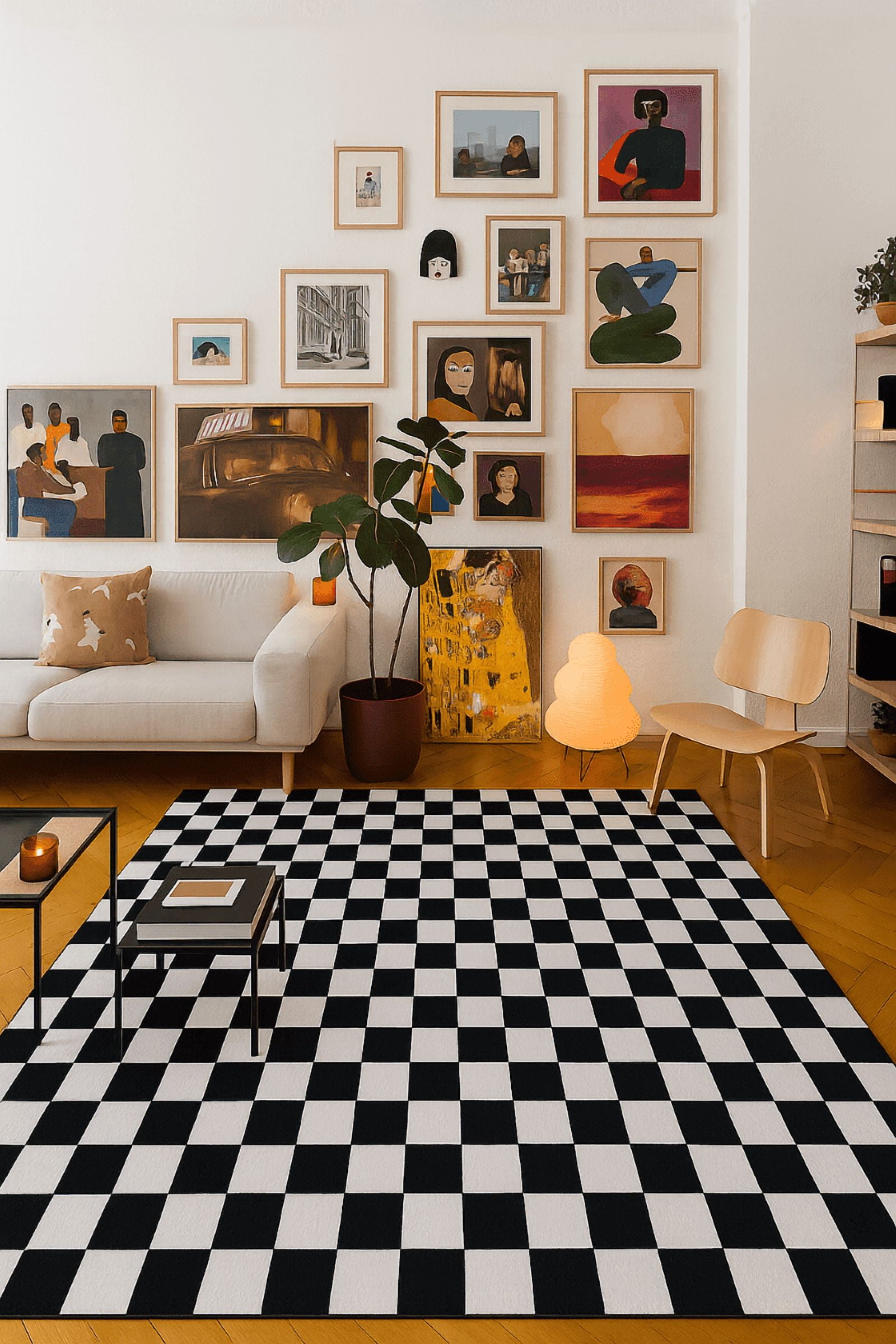 Tapis de surface Géométrique Rug Branch Metro Checkered Noir 5' x 8' (Taille exacte: 5'3" x 7'7") Noir Contemporain - Living Room, Bedroom, Dining Room, and Kitchen