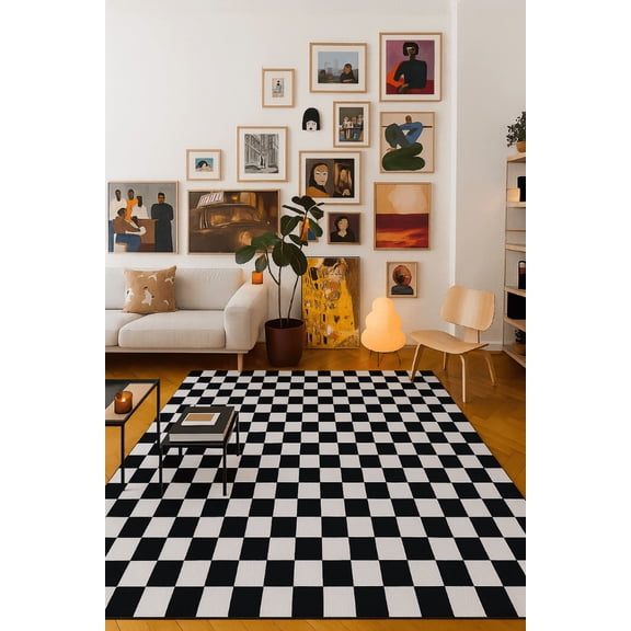 Rug Branch Kids Metro Checkered Noir Black Indoor Soft Area Rug - 8' x 11'