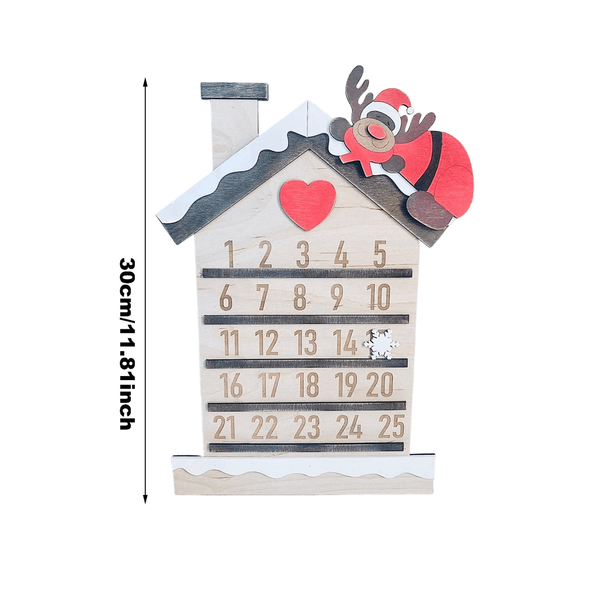 Calendrier à Rebours en Bois Décoratif et Réutilisable, 11,8 Pouces, Barbe de Père Noël