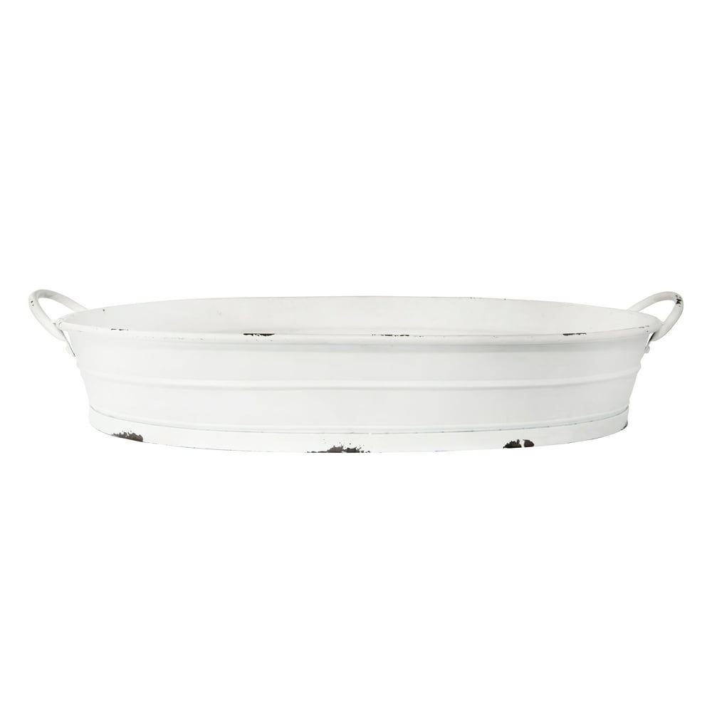 Oval Distressed Metal Tray with Handles