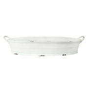 Creative Co-Op Oval Distressed Metal Tray with Handles Decorative Accents, Size: 6.25 x 33.75 inches, White