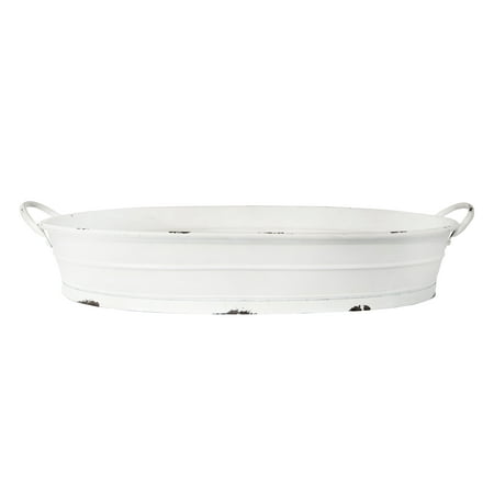 Woven Paths Oval Distressed Metal Tray with Handles