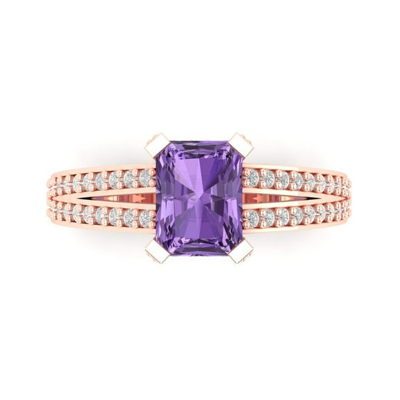 Solitaire with Accents Engagement Ring for Women - 2.45ct Simulated Alexandrite in 14K Rose Gold Promise Ring