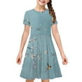 thumbnail image 4 of Girls Short Sleeve A-Line Dress Casual Summer Graphic Flowy Swing Ruffle Pleated Dresses 4-14 Years, 4 of 8