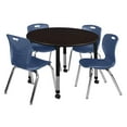 thumbnail image 1 of Regency Kee 48" Round Height Adjustable Classroom Table - Mocha Walnut & 4 Andy 18-in Stack Chairs- Navy Blue, 1 of 5
