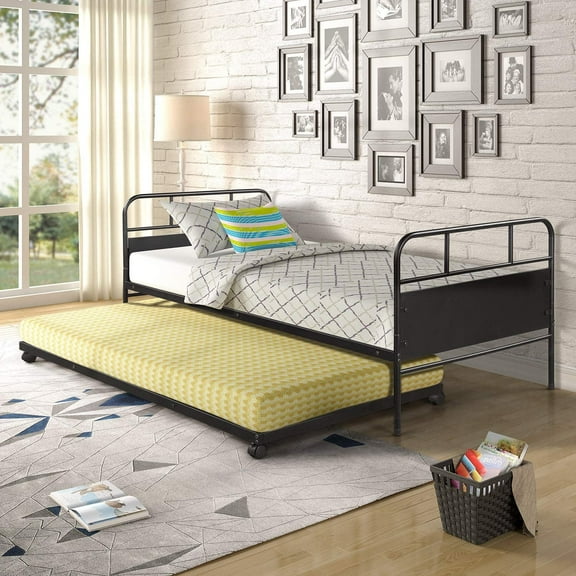 Harper & Bright Designs Twin Size Metal Daybed Platform Bed Frame with Trundle, Black