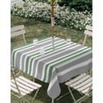 thumbnail image 3 of Square Outdoor Tablecloth with Umbrella Hole Sage Green Grey Stripes Outside Table Cloth Waterproof Patio Table Cover Simple Striped Lines Minimalist Zipper Tablecloths for Picnic Camping 54x54 Inch, 3 of 8