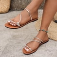 thumbnail image 6 of PiGOGI Women's Metallic Thin Strap Flat Sandals Non-Slip Comfortable Slide Summer Silver 5.5, 6 of 8