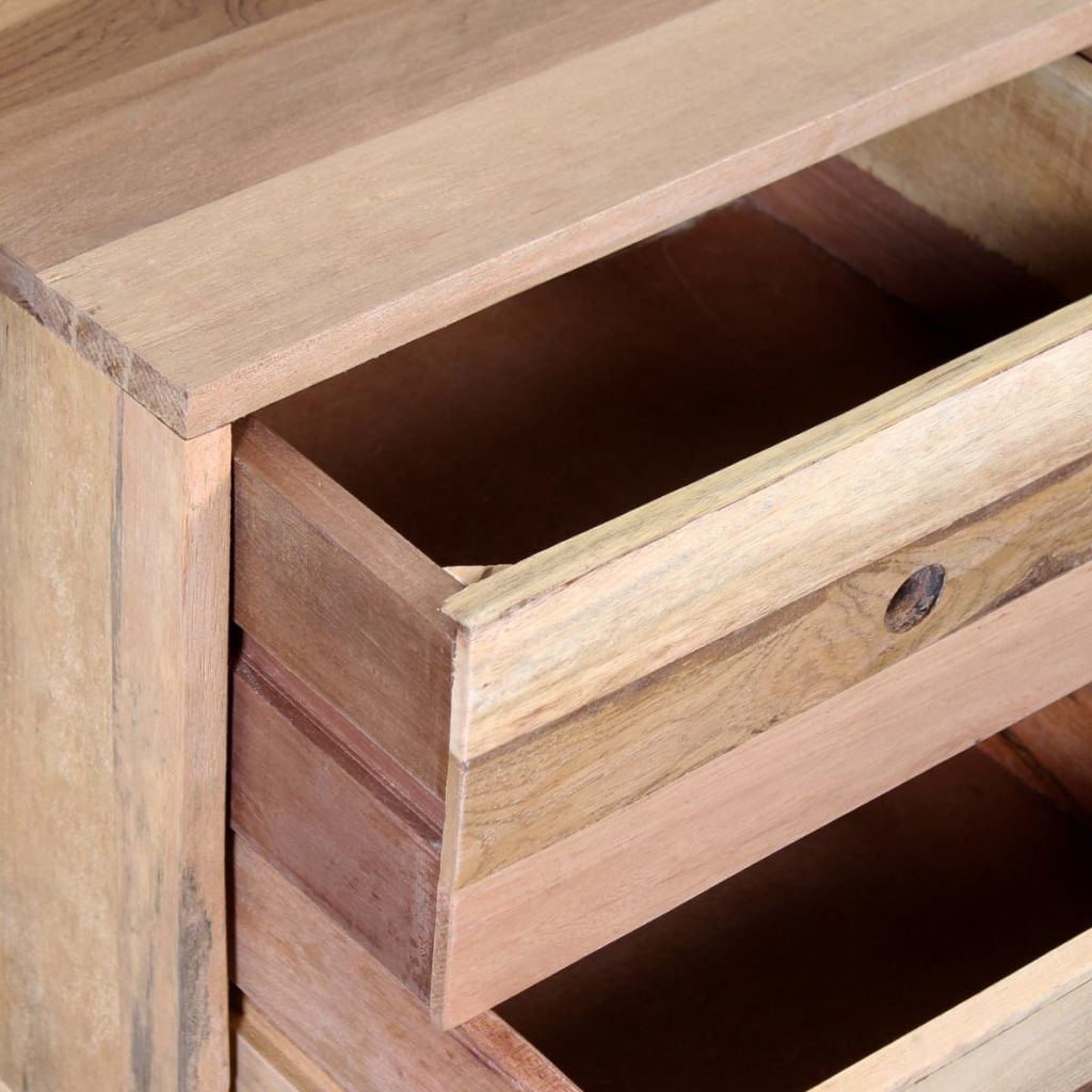 Solid Reclaimed Wood Bedside Cabinet, Bedroom Telephone Nightstand Chest with 2 Drawer