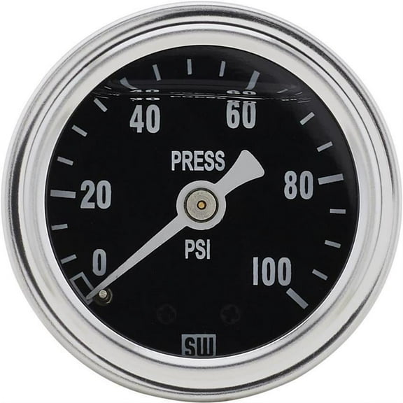 Stewart Warner 838140 Liquid Filled Pressure Gauge, 100 PSI Black