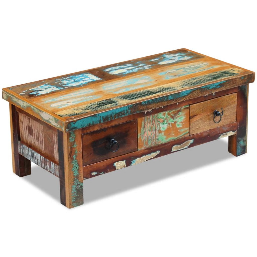 Kepooman Modern Solid Reclaimed Wood End Side Table with Drawers, 35.4" x 17.7" x 13.8", Brown Kepooman Modern Solid Reclaimed Wood End Side Table with Drawers, 35.4" x 17.7" x 13.8", Brown