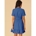 thumbnail image 4 of Vestido Camisero Entallado Y Con Vuelo Con Volantes Y Botones En La Parte Delantera Azul L, 4 of 6