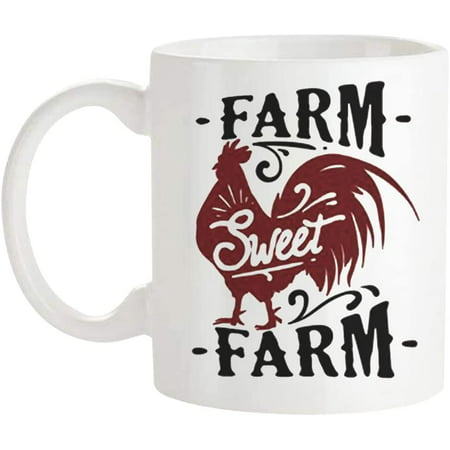 

Farm Sweet Farm Coffee Mug Farm Life Mug Farmers Mug Rooster Mug Chicken Mug 11 Oz Novelty Coffee Mug/Cup White