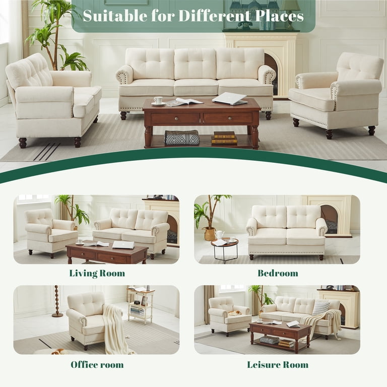 Living Room Furniture Sets PUREMIND 3-Piece Sofa Set - Modern Linen ...