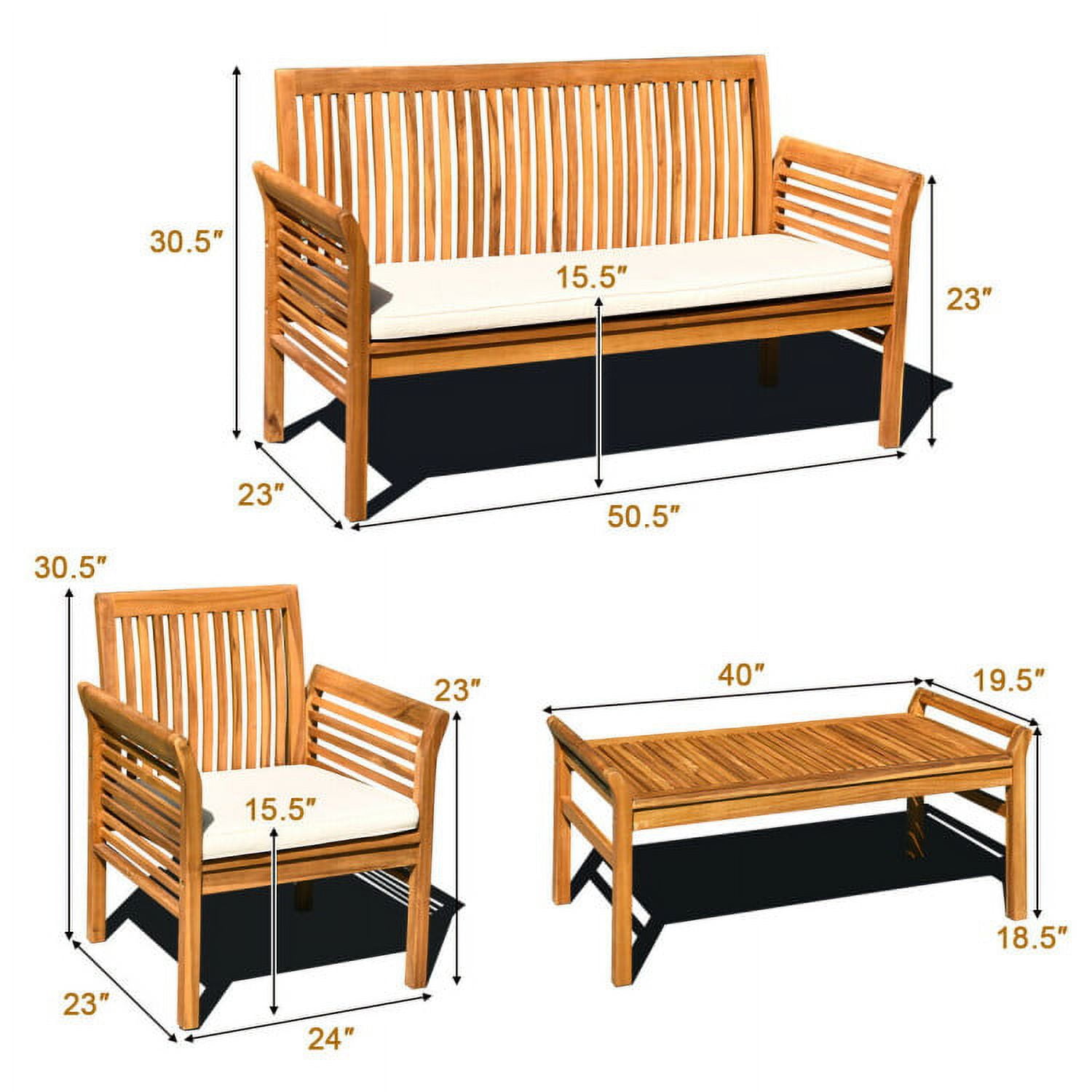 Aimee Lii 4 Pieces Outdoor Acacia Wood Sofa Furniture Set, Wooden Patio Furniture Set Aimee Lii 4 Pieces Outdoor Acacia Wood Sofa Furniture Set, Wooden Patio Furniture Set