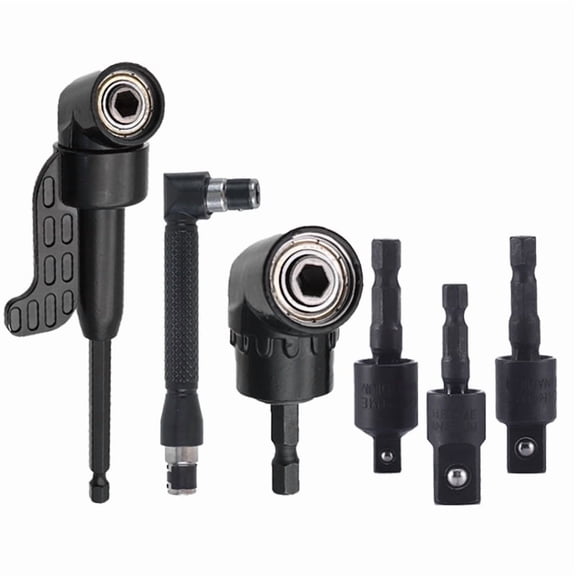 WINFA 6Pcs Impact Grade Socket Adapter Set, 360° Rotatable 1/4" 3/8" 1/2" Drill Socket Adapter, 105° Right Angle Drill Attachment with L-Shaped Wrench, Flexible Extension Kit for Narrow Space Access