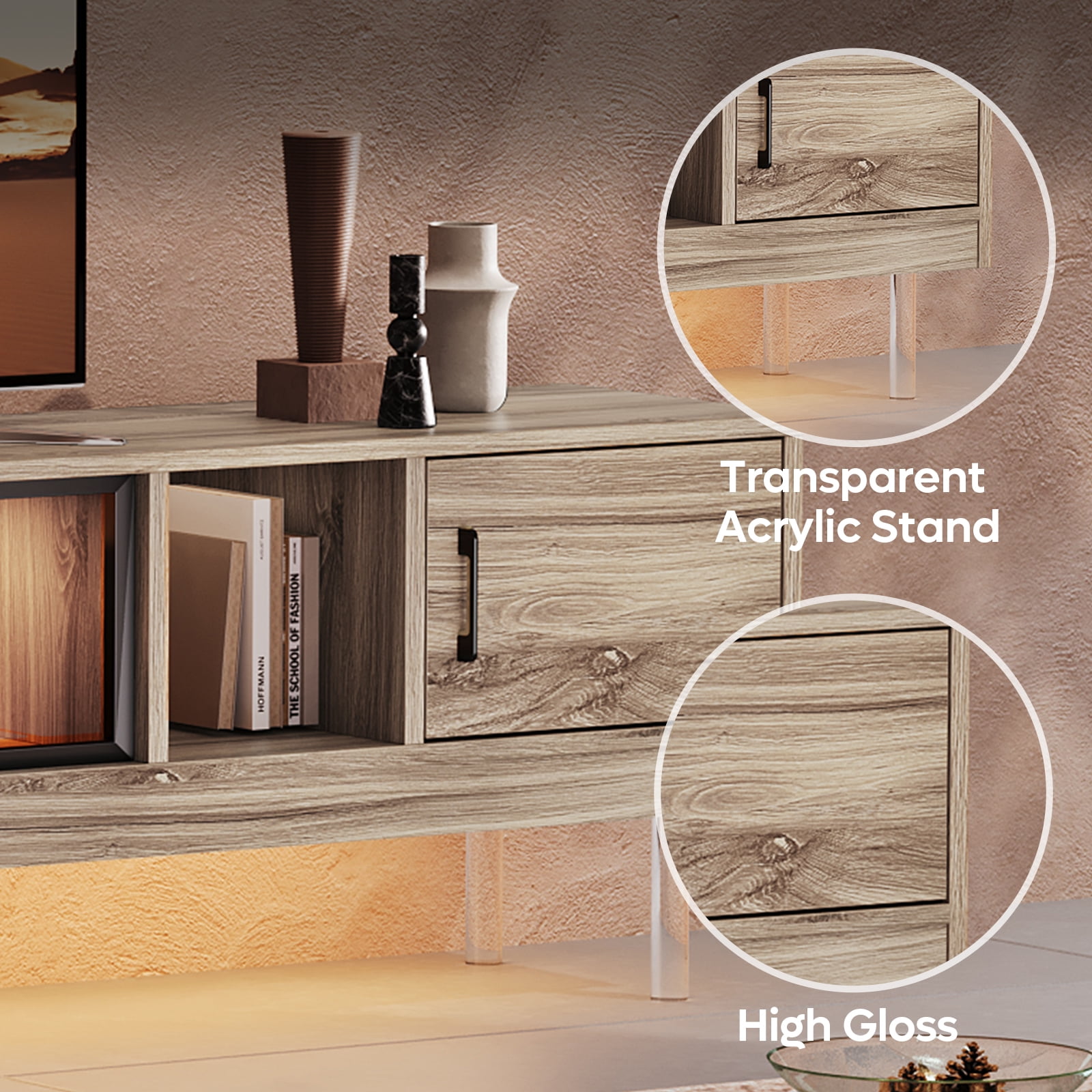 Bestier Floating TV Stand for TVs up to 90" LED Entertainment Center for Living Room, Pinewood