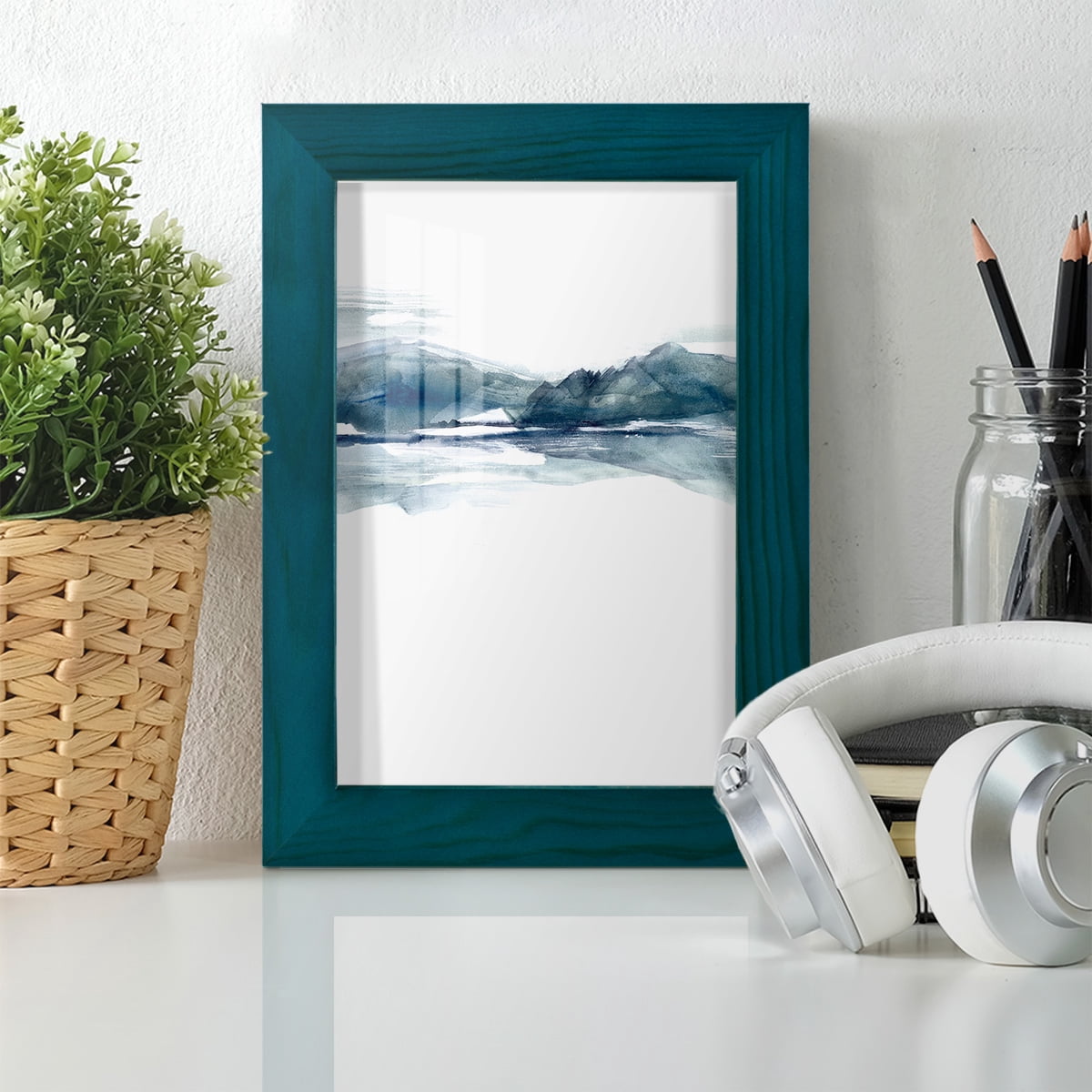 Stark Horizon II - Framed Print w/glass - Ocean Blue