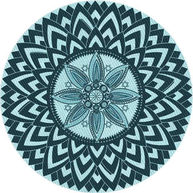 Ahgly Tapis Rond Lavable en Machine Intérieur Transitionnel Moyen Vert Sarcelle, 8 Pieds Rond