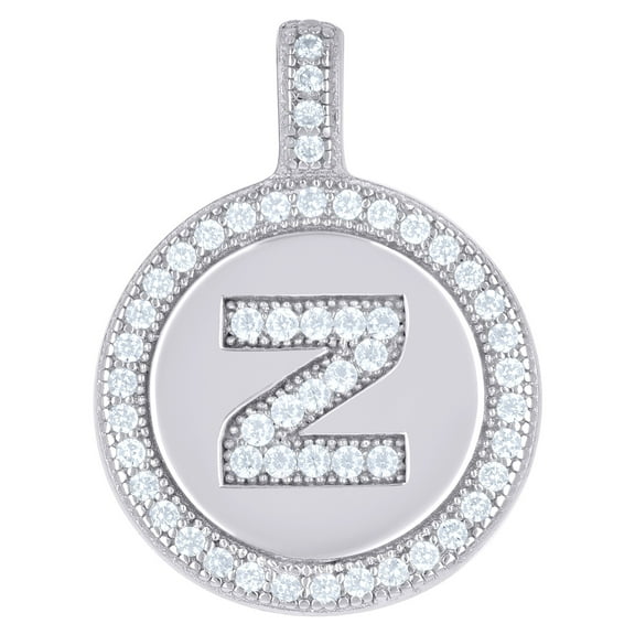 925 Sterling Silver Unisex Cubic-zirconia Initial Alphabet Z Disc Pendant Charm for Men Women