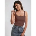 thumbnail image 2 of Women Double Lined Womens Tank Tops Y2K Going Out Crop Tops Slim Sleeveless Summer Square Neck Shirts Brown M, 2 of 8