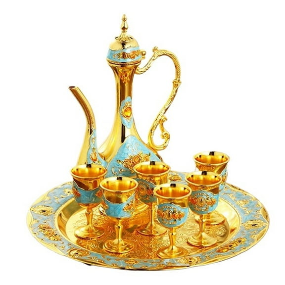 Vintage Wine Glass Set, Turkish Tea Glasses Set, Teapot with Tray, Vintage Coffee Pot Set with 6 Cups, Wine Glass Jug Set, for Home Coffee Tea Party, Decorative Ornaments